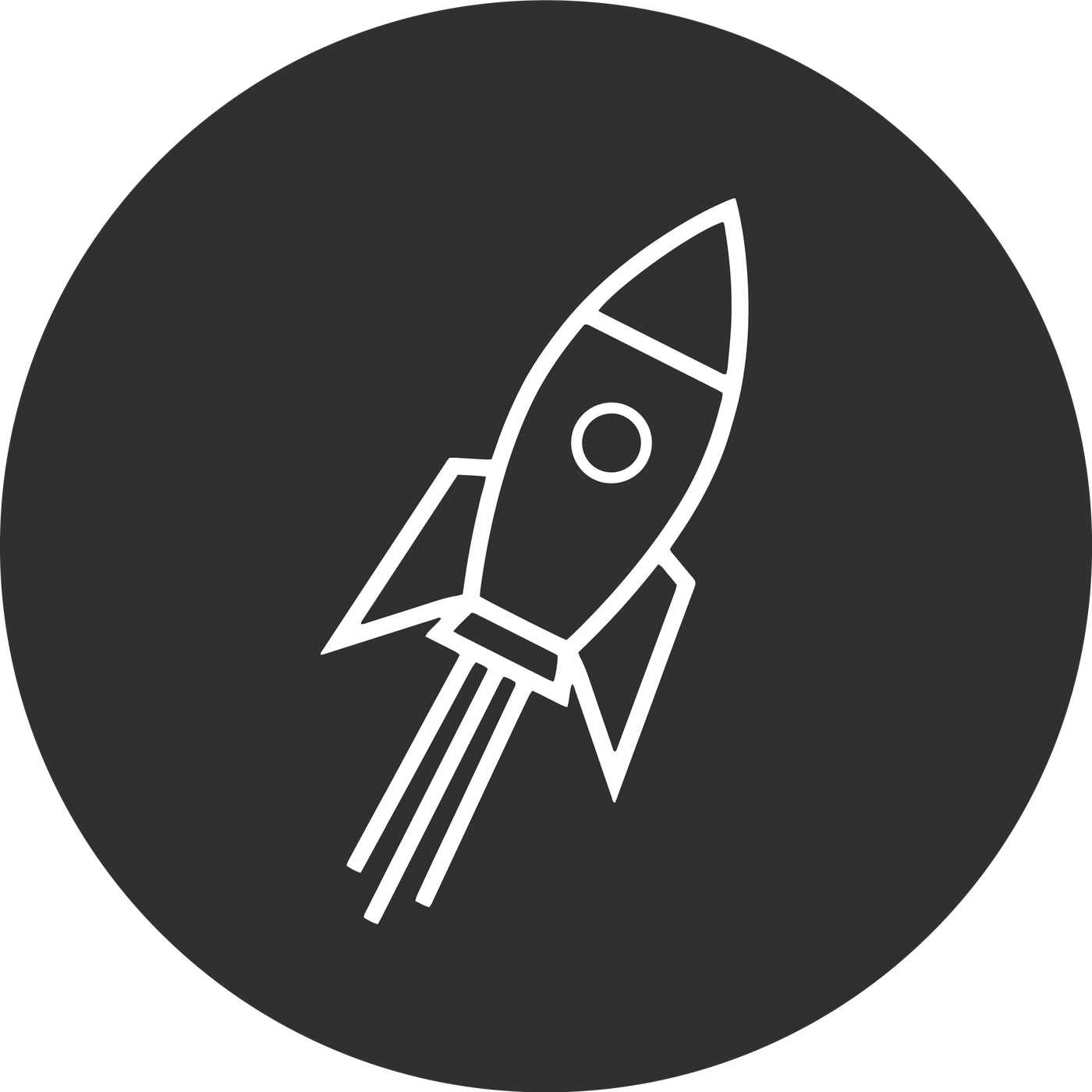 Rakete in einem dunklen Kreis, bereit zum Abheben, Symbol für Erfolg und Fortschritt