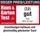 Auszeichnung für Haus & Garten Test, Note 2,0, gut, Caso MCG 30 chef, zuverlässiges Auftauen