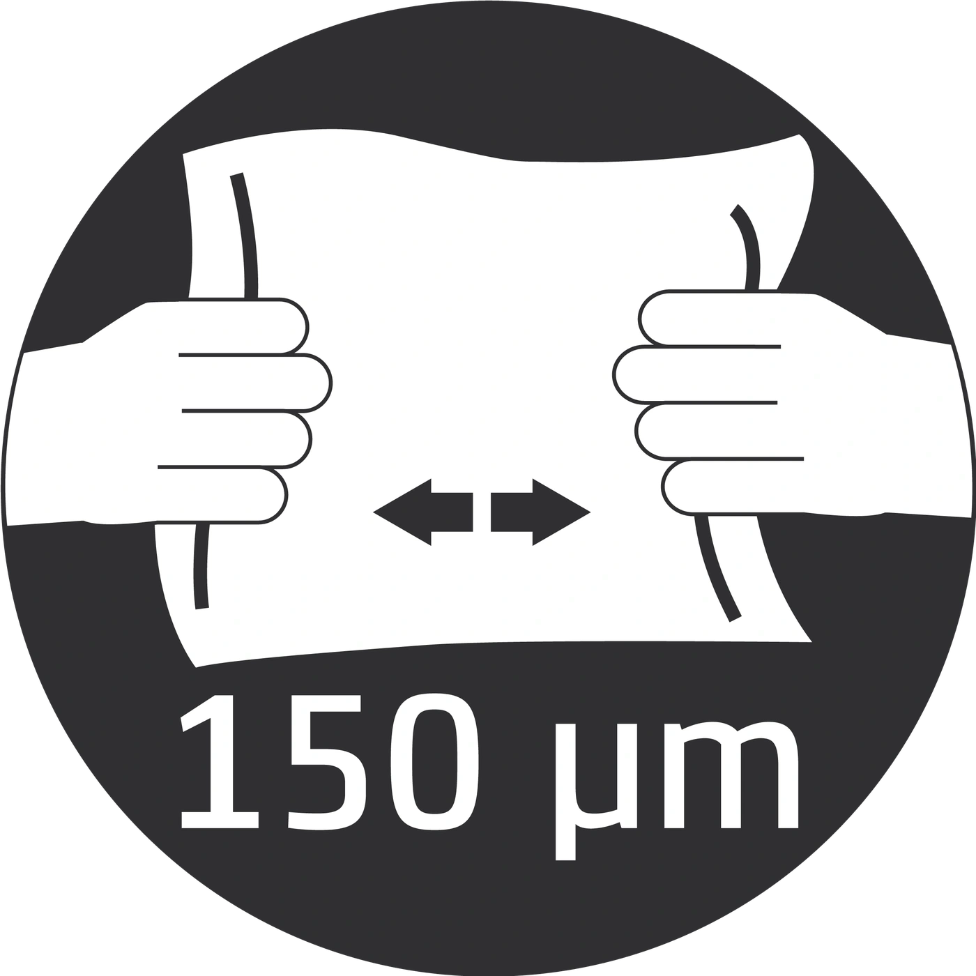 Hände ziehen Papier auseinander, 150 µm, Dehnung, Materialeigenschaft, Dicke