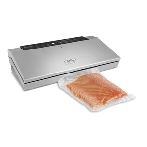 Scelleuse sous vide avec filet de saumon, design argenté, Caso Design