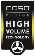 CASO Design High Volume Technology Logo mit Ventilator-Symbol