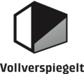Logo mit Würfel und Schriftzug Vollverspiegelt, schwarz, weiß und grau
