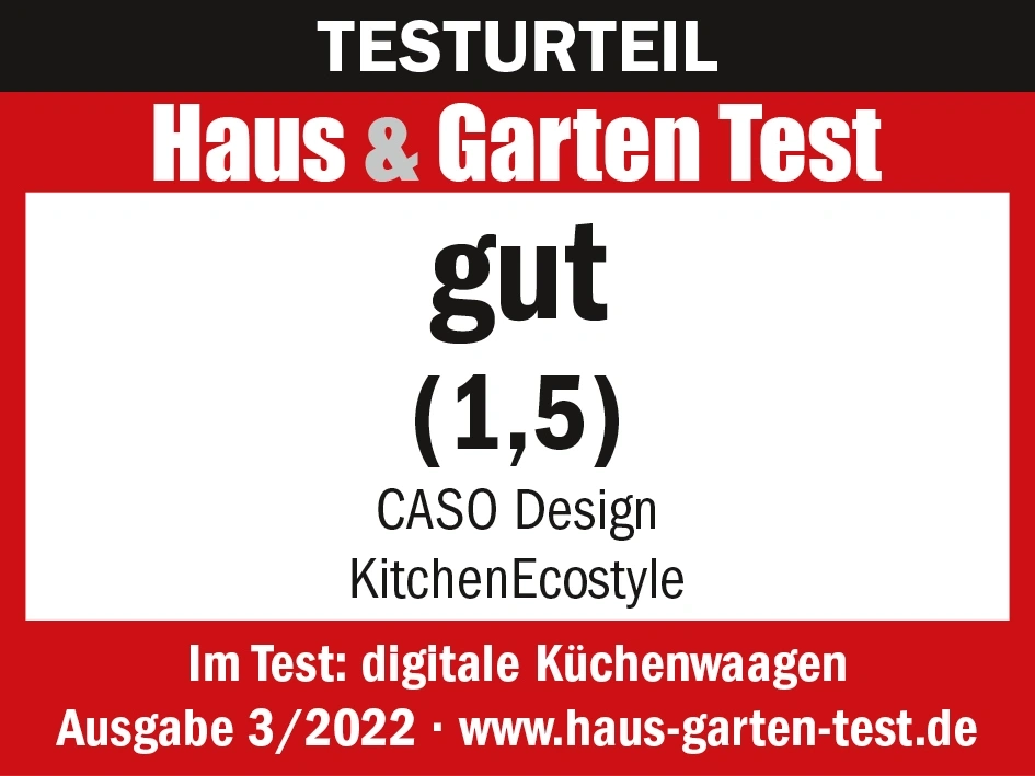 Haus & Garten Test, Bewertung gut (1,5), CASO Design KitchenEcostyle, digitale Küchenwaagen