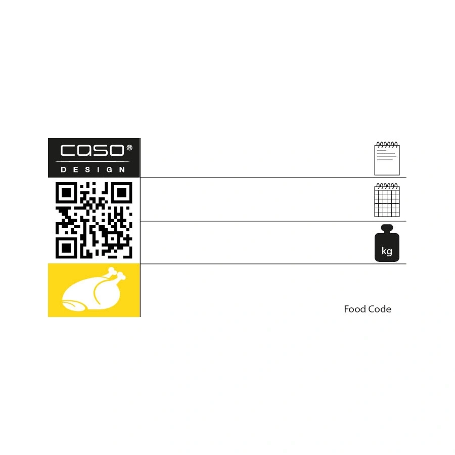 Logo, QR code, chicken symbol, kg symbol, food code, design, Caso