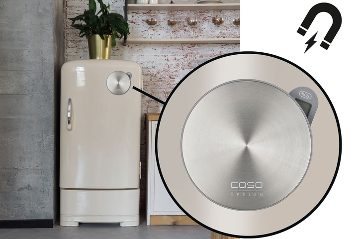 Kühlschrank mit magnetischer Waage. Edelstahl-Design. Küche. Magnet. Caso Design.