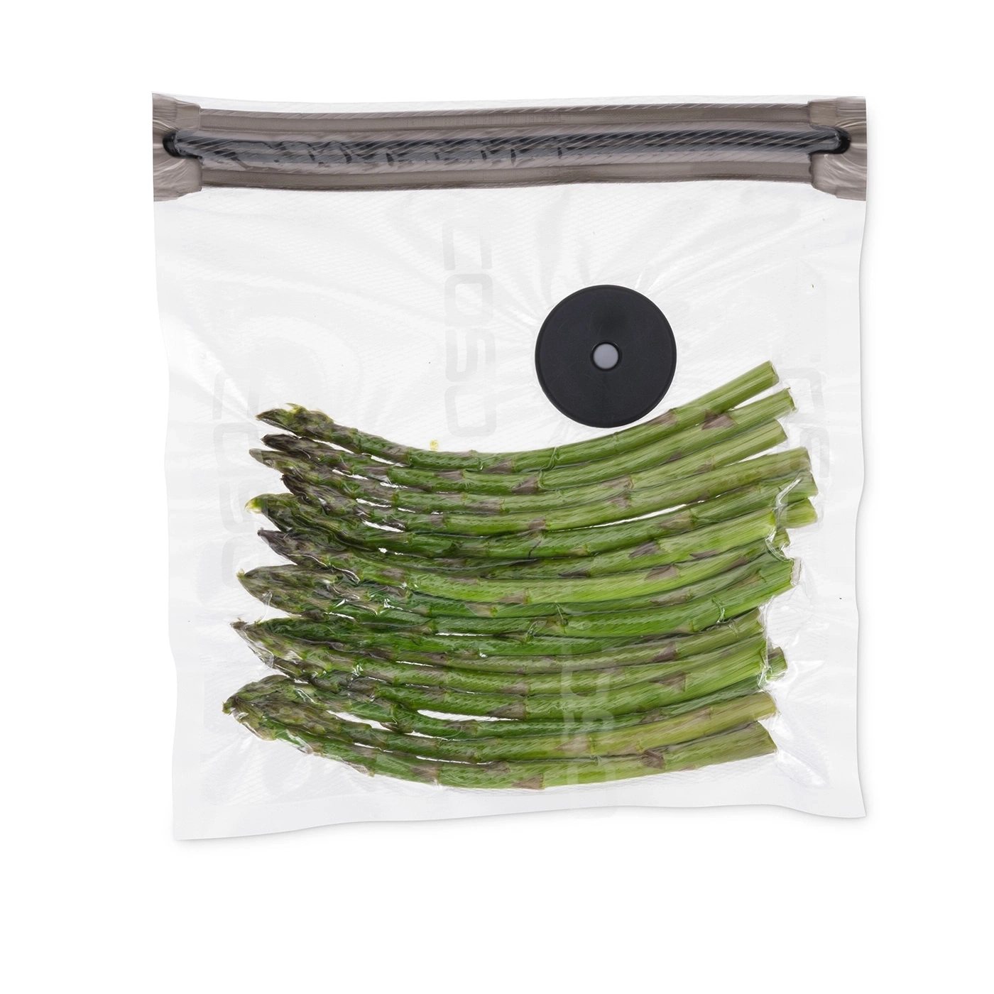 Asparagus in vacuum bag, fresh and green, prepared for storage and preservation.