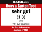 Test report: Very good (1.3) for Caso VRH 590 advanced, issue 4/2023.