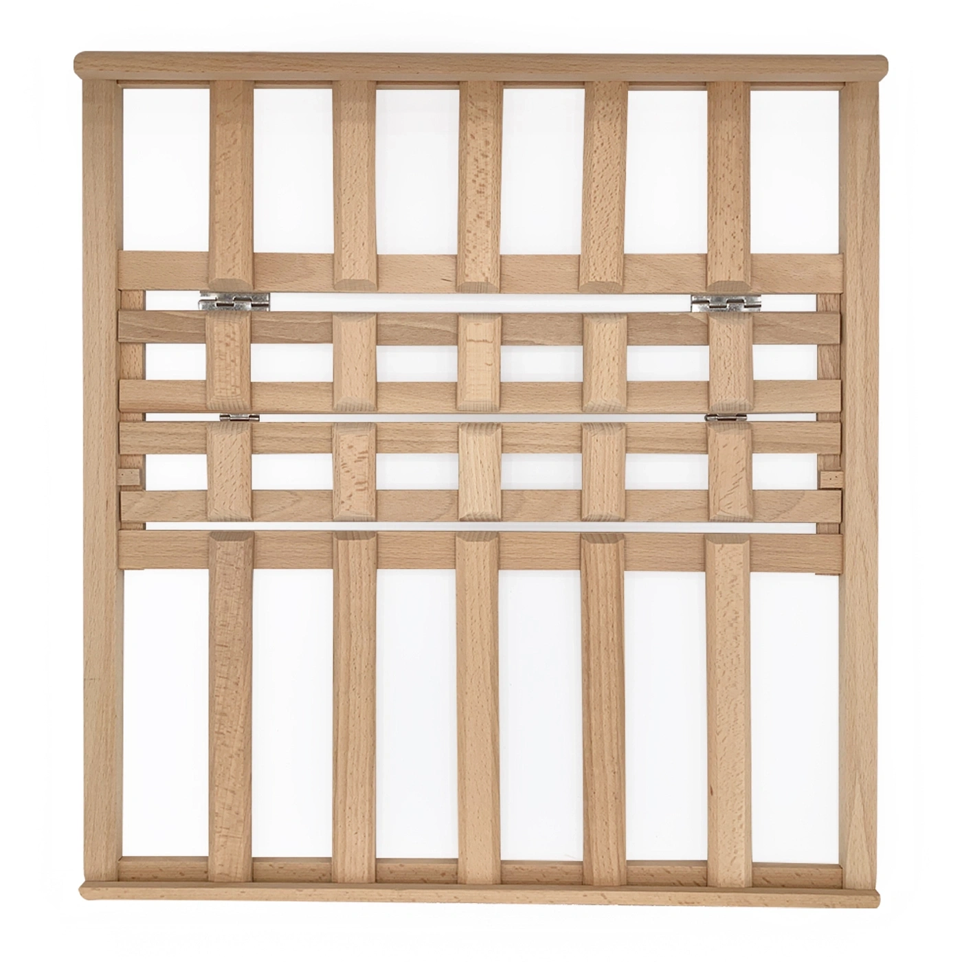 Holzregal mit vertikalen und horizontalen Streben, Scharniere