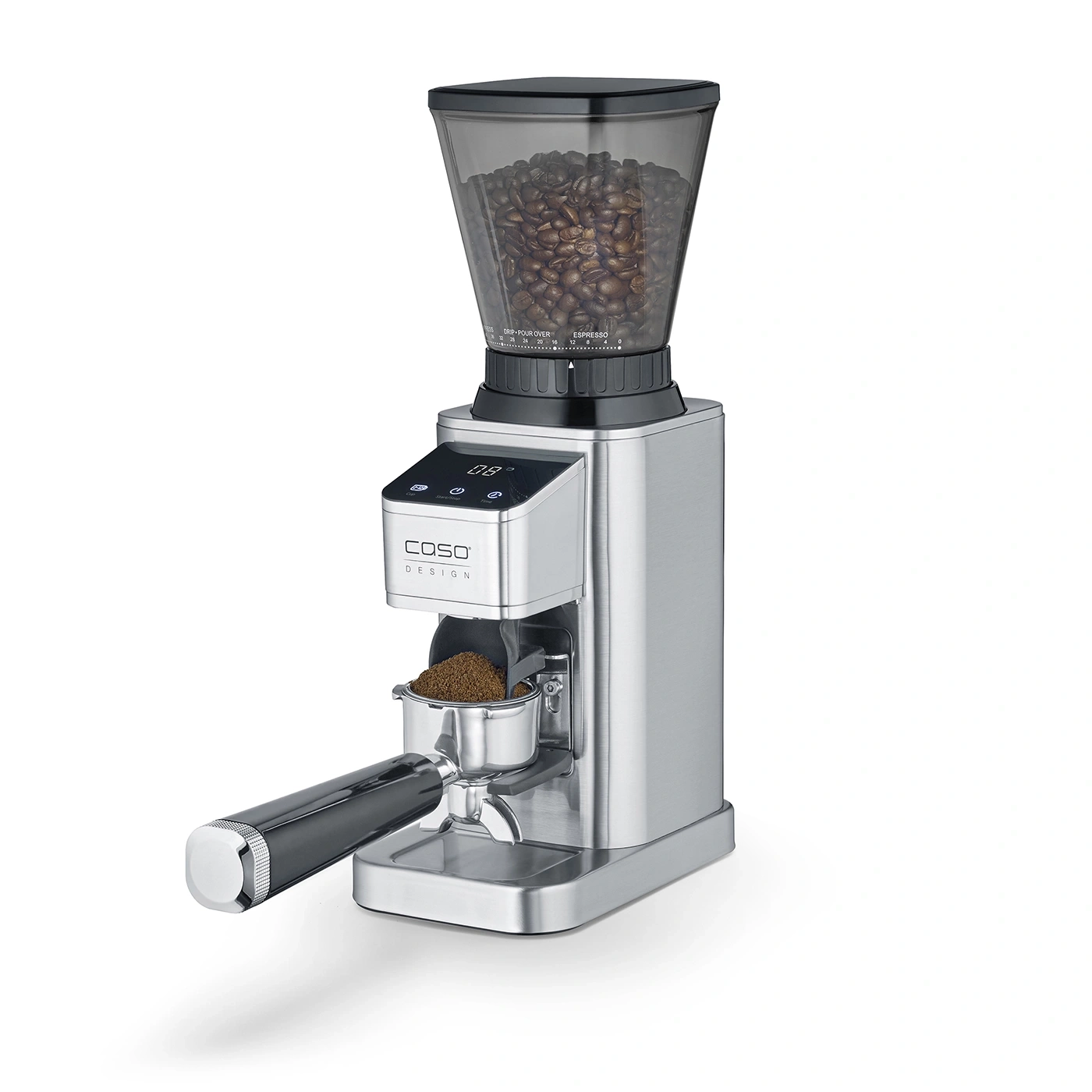 Moulin à café avec grains et porte-filtre, acier inoxydable, Caso Design