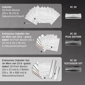 Sacs sous vide et appareil sous vide en set.