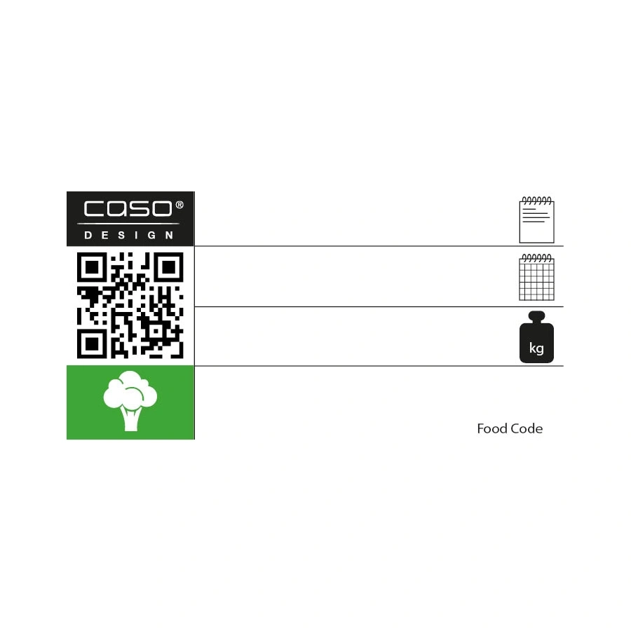 CASO Design, QR code, broccoli symbol, food code, kg, calendar, notepad