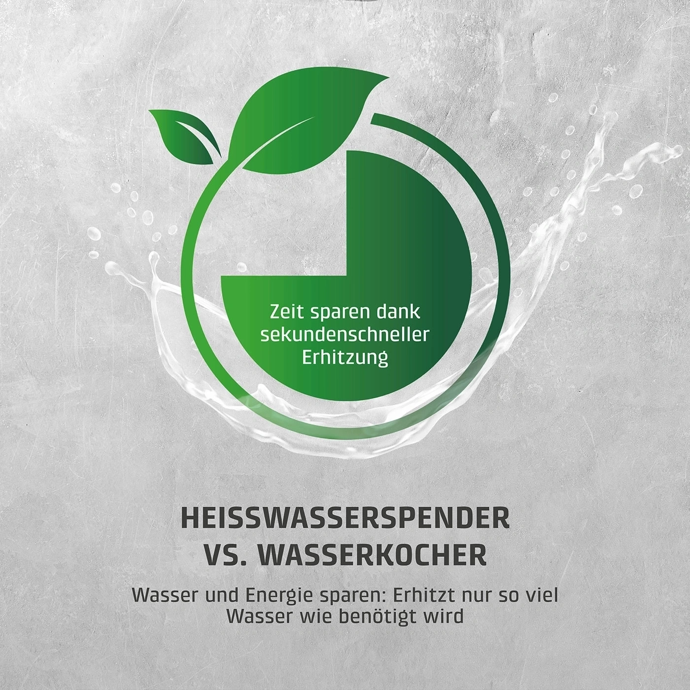 Un cercle vert avec des feuilles et du texte sur le chauffage rapide de l'eau.