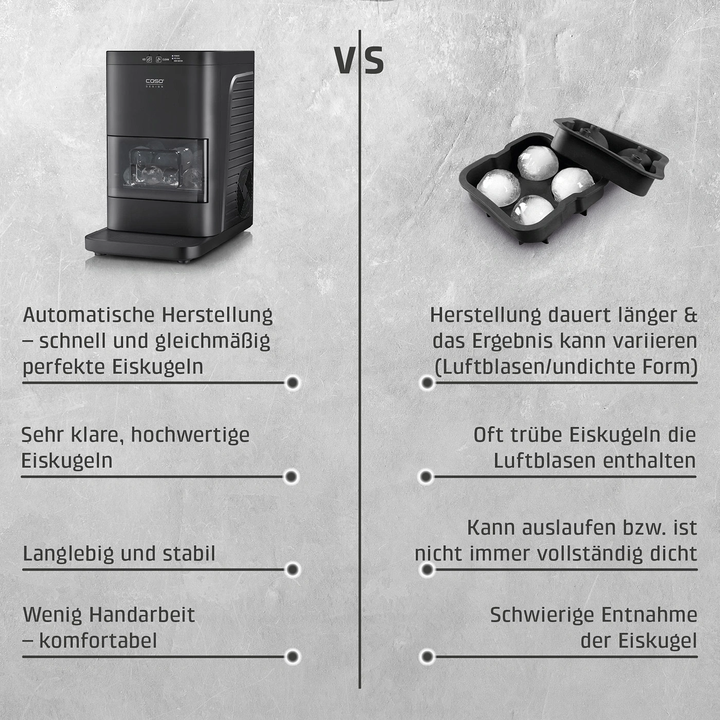 Vergleich von Eismaschine und Eiskugelform