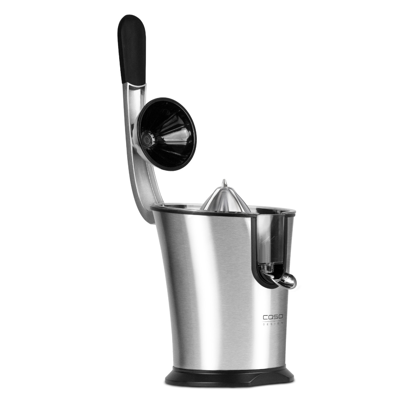 Elektrische Zitruspresse aus Edelstahl, mit Hebel und Saftauslauf, Caso Design