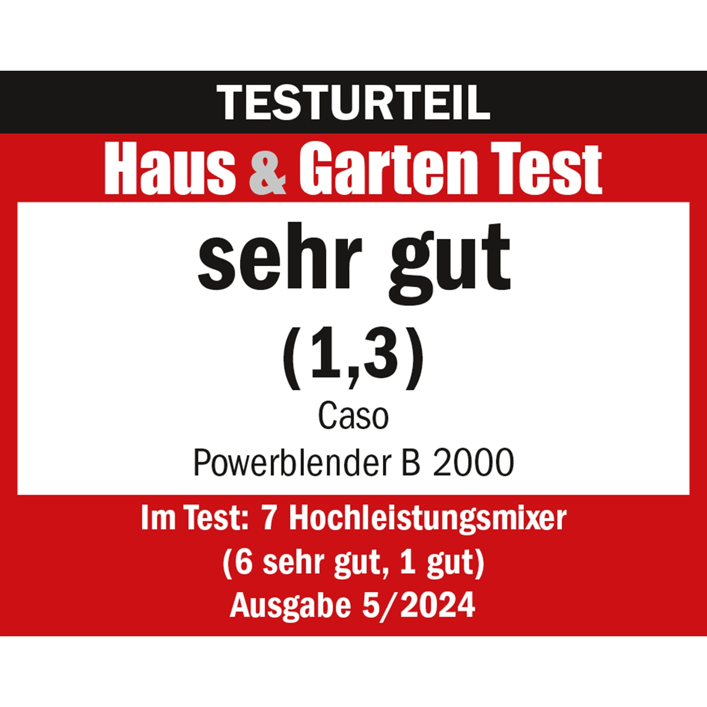 Testurteil Haus & Garten Test: sehr gut (1,3) für Caso Powerblender B 2000, Ausgabe 5/2024