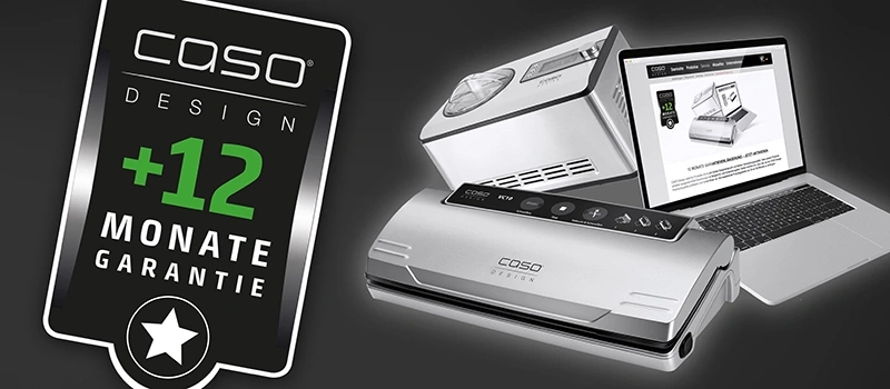 CASO Design Produkte mit 12 Monaten Garantie, Laptop und Vakuumierer.