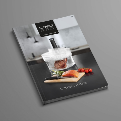 Sous-vide-Ratgeber-Cover mit Essen und Gerät, Caso Design