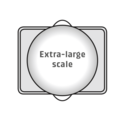 Extra-large scale, white circle on gray rectangle, black background.