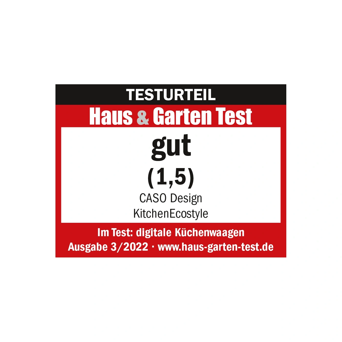 Résultat du test Haus & Garten Test bon (1,5) pour CASO Design KitchenEcostyle balances de cuisine numériques