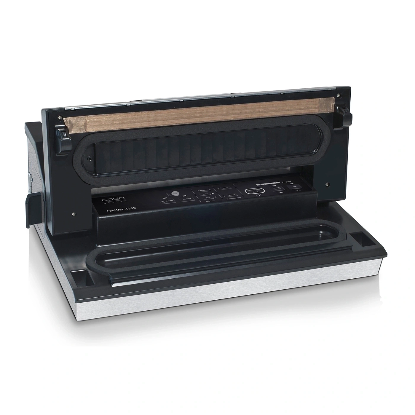 A vacuum sealer with black and silver finish.